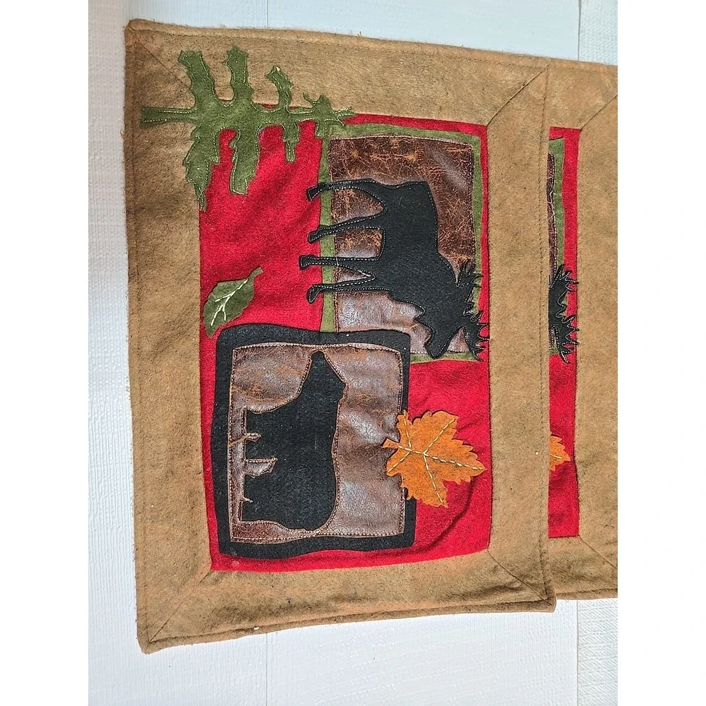 VTG‎ Placemats Set 4 Elk Moose Cabin Lodge Rustic Western Native American Decor